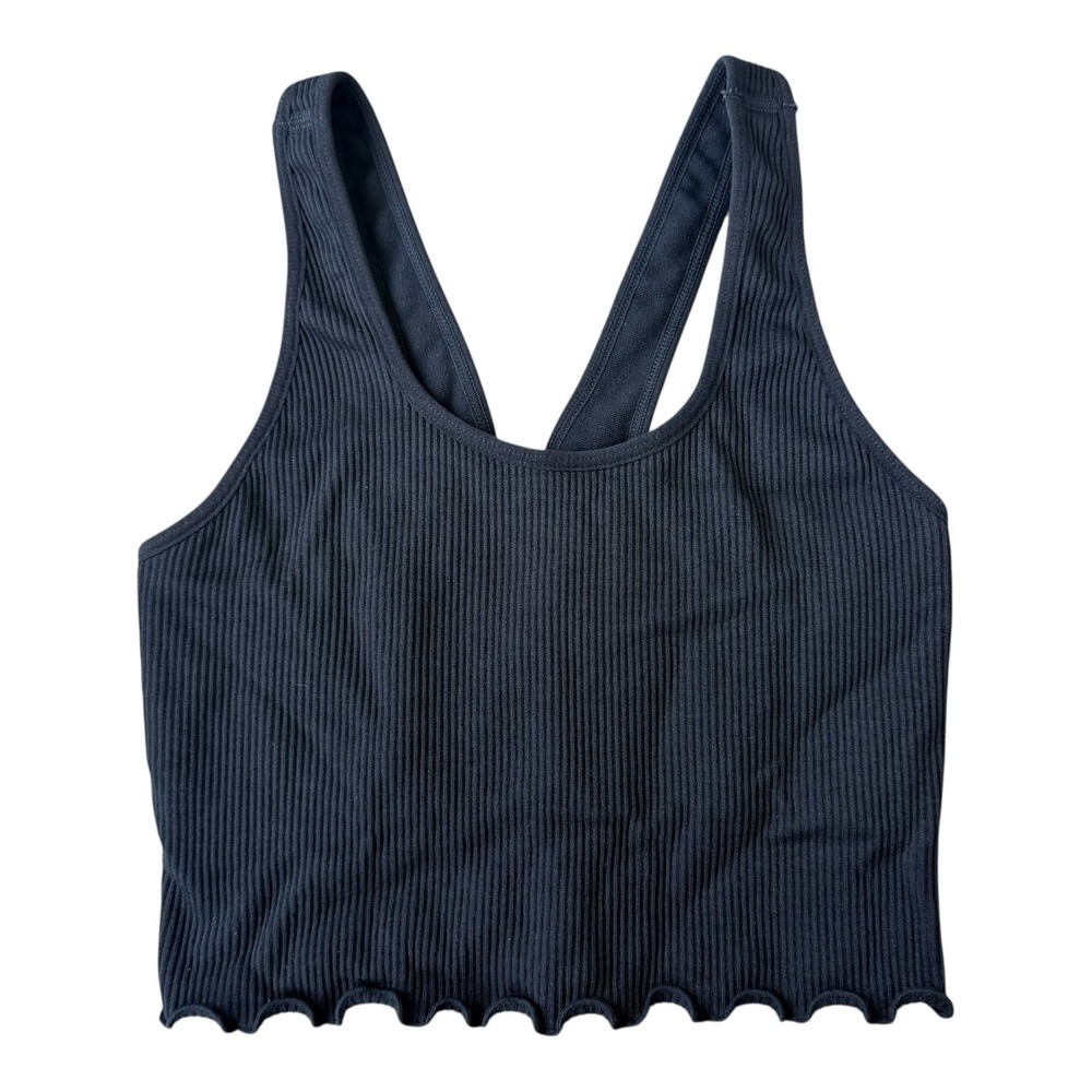 Spiritual Gangster Women's Amor Crop Tank XS/S Black Ribbed Lettuce Hem Seamless - Picture 3 of 6